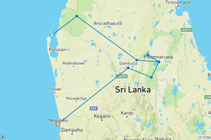 Carte du circuit Tour de la faune du Sri Lanka