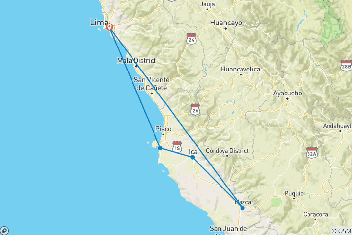 Map of Lima and the Coast - 5 Days