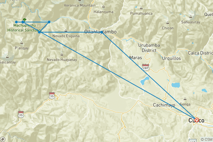Carte du circuit Chemin de l'Inca vers le Machu Picchu