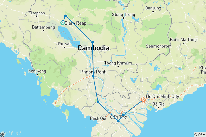 Map of Cycling holiday: Angkor Wat - Saigon 10days