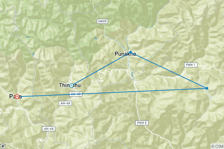 Carte du circuit Best of Bhutan Bike Tour - en anglais