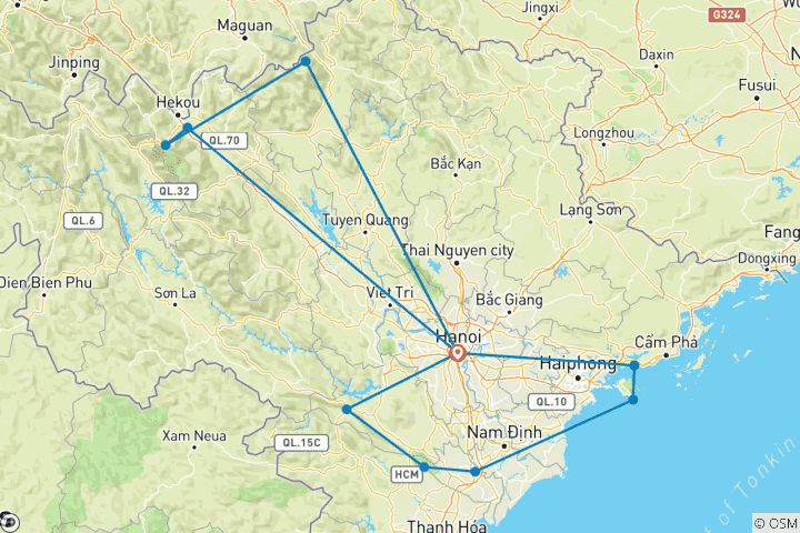 Kaart van Noord-Vietnam – fietsen, wandelen & kajakken