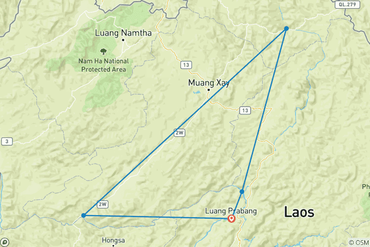 Carte du circuit Nord du Laos : Vélo, Trek, kayak