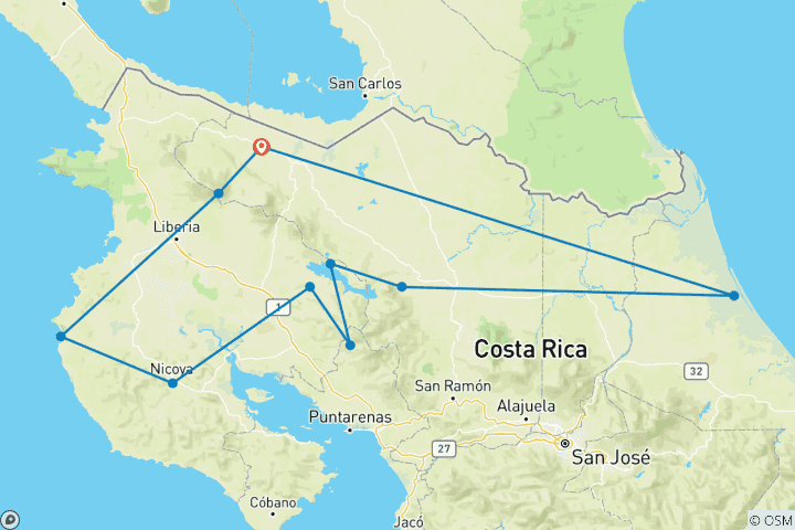 Map of Costa Rica Family Wild Adventure