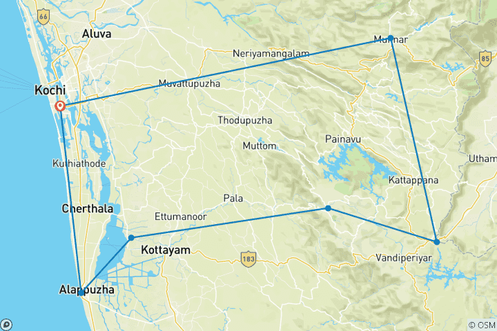 Map of Kerala in Style: bike, hike, kayak