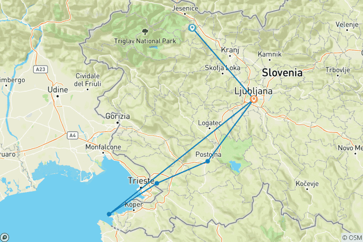 Map of Highlights of Slovenia Tour