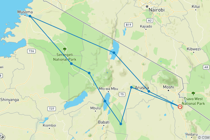 Map of Mara River Adventure - 14 days