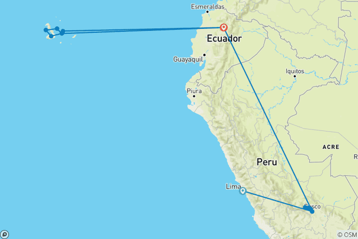 Map of Machu Picchu & Galapagos Wonders featuring a 4-Night Cruise (Lima to Santa Cruz, Galapago) (2024) (Standard)