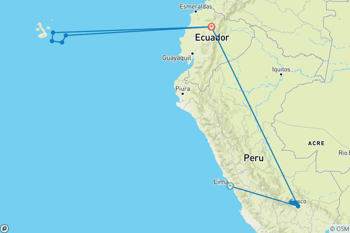 Map of Machu Picchu & Galapagos Wonders featuring a 4-Night Cruise (Lima to Santa Cruz, Galapago) (2024) (Alternative)