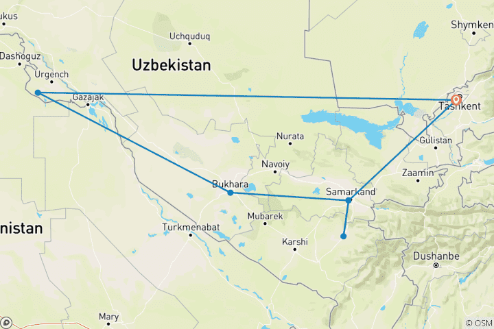 Map of Classical Tour to Uzbekistan - Private Tour