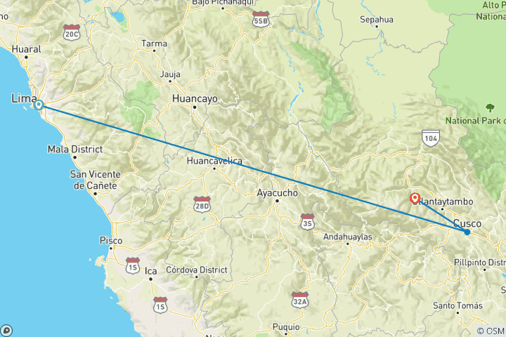 Mapa de Camino Inca de Llactapata a Machu Picchu - 5 días