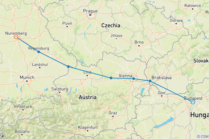 Carte du circuit Découverte du Danube Bleu 2025