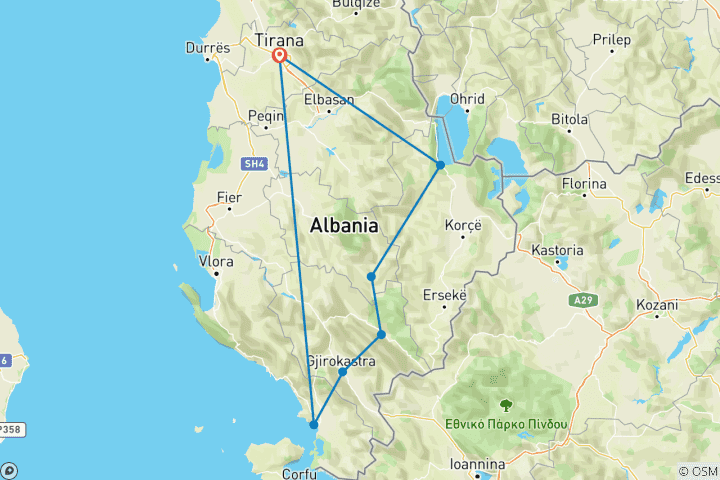 Carte du circuit Cyclisme en Albanie : Des lacs aux montagnes, des vignobles à la Riviera