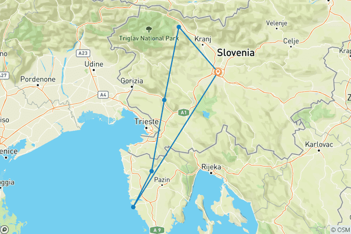 Kaart van De pracht van Slovenië&Kroatië Fietstocht