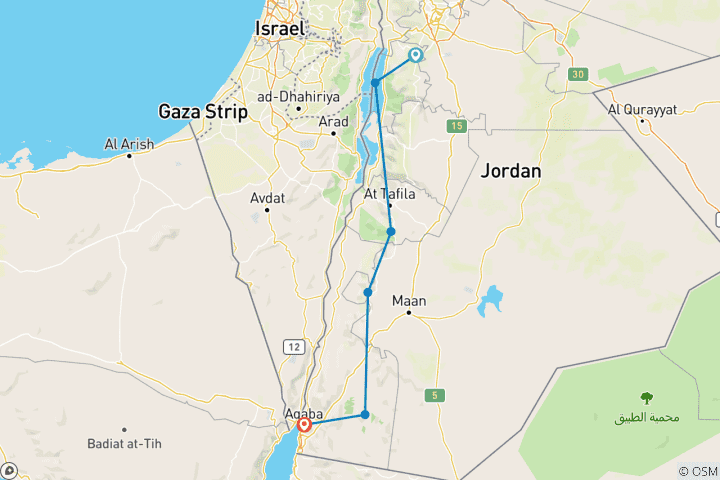 Carte du circuit Cyclisme en Jordanie : Petra et Wadi Rum