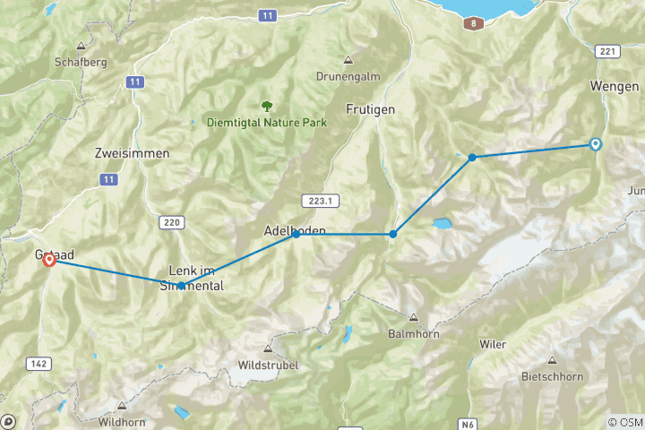 Carte du circuit Trek dans les hauts lieux bernois de l'Ouest