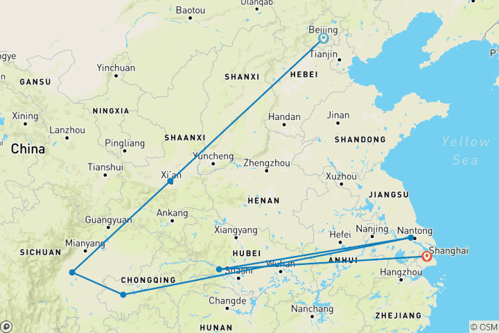 Carte du circuit Circuit en Chine avec Chengdu et croisière sur le Yangtze (privé sur mesure)