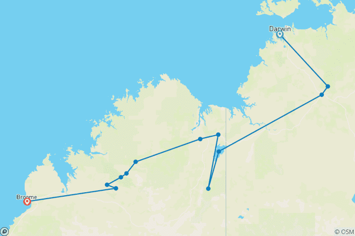 Map of Darwin to Broome Outback