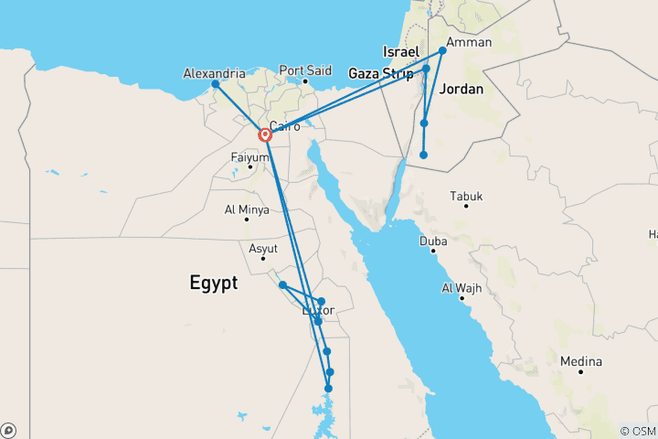 Karte von Jordanien und Ägypten im Detail Rundreise - 15 Tage