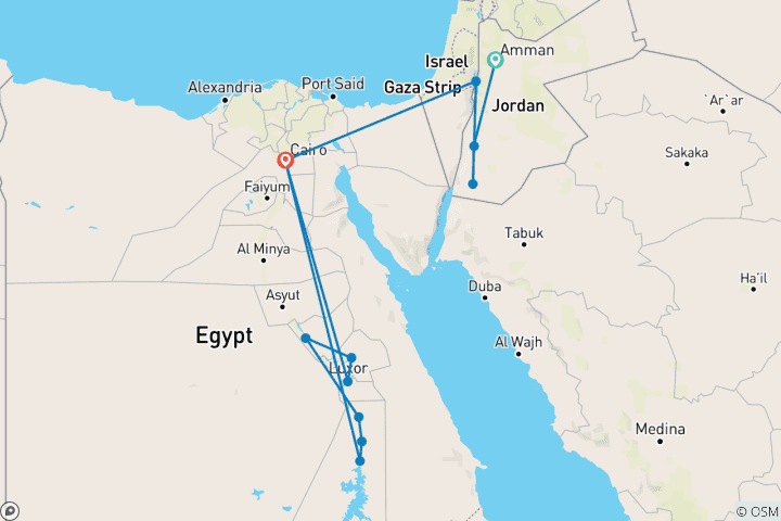 Carte du circuit L'aventure familiale ultime : Jordanie, Égypte et croisière sur le Nil