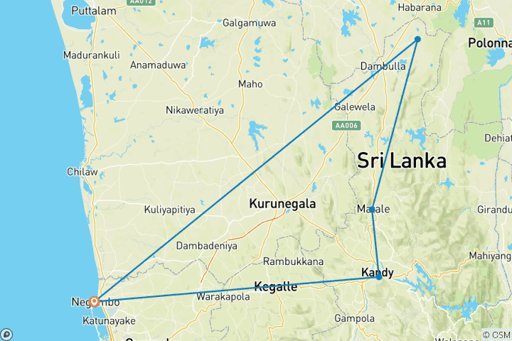 Mapa de Viaje de aventura a Sri Lanka