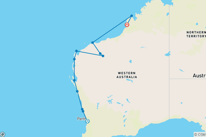 Map of Perth to Broome Safari