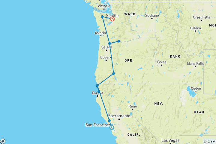 Map of San Francisco to Seattle