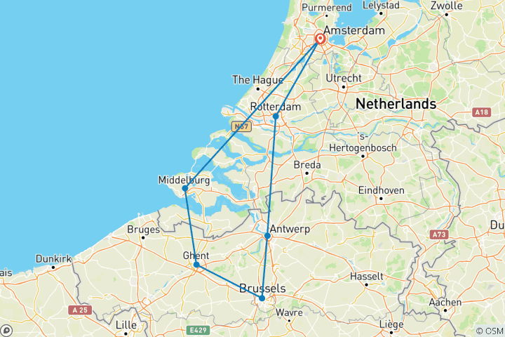 Carte du circuit Actif & découverte en Hollande et en Belgique - 2025