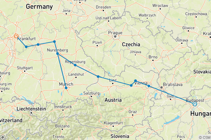 Karte von Weihnachtszeit von Budapest nach Frankfurt