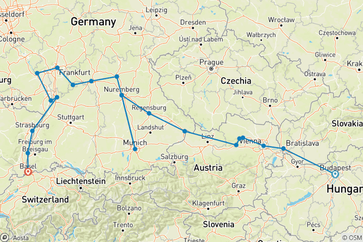 Map of Christmastime from Budapest to Basel 2025