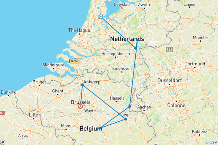 Carte du circuit La saison des tulipes en Hollande et en Belgique avec 1 nuit à Amsterdam - 2025