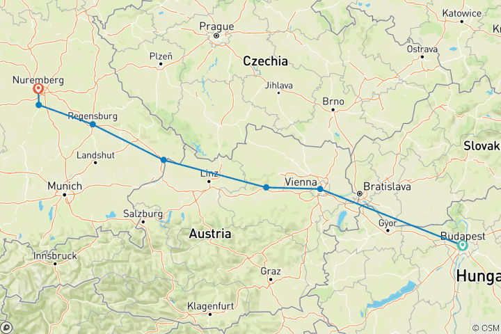 Carte du circuit Découverte du Danube bleu avec 2 nuits à Budapest - 2025