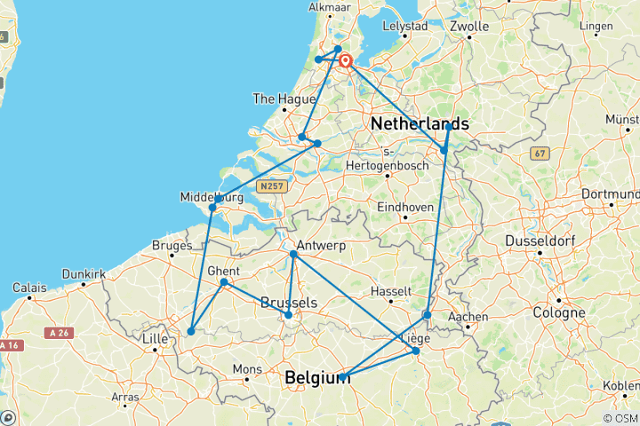 Carte du circuit Croisière des Grandes Tulipes en Hollande et en Belgique - 2025