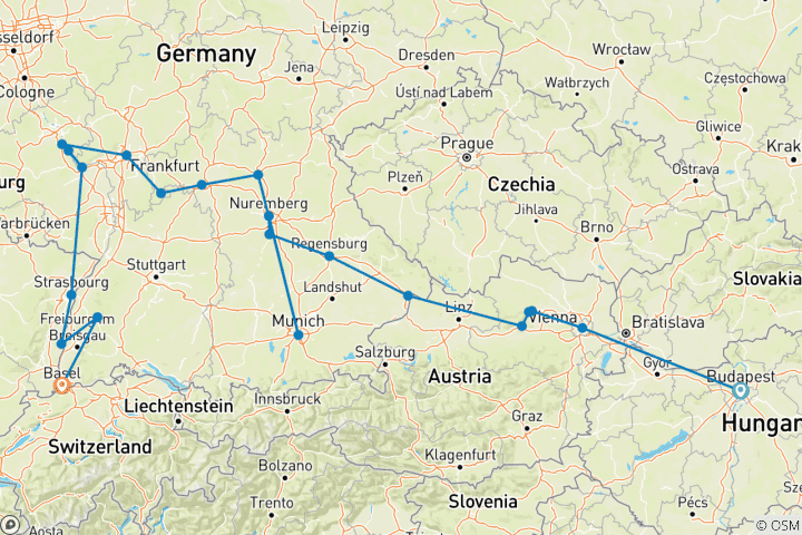 Map of Enchanted Europe for Beer Enthusiasts with 2 Nights in Budapest (Westbound) 2025