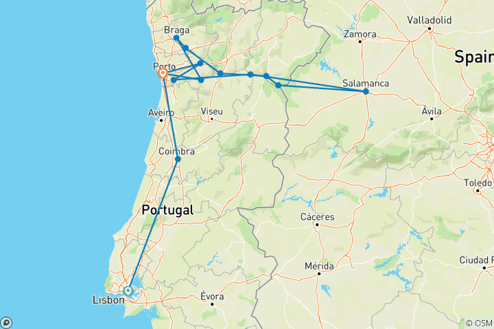 Carte du circuit Vida Portugal : Vignobles et villages le long du Douro avec 3 nuits à Lisbonne 2025