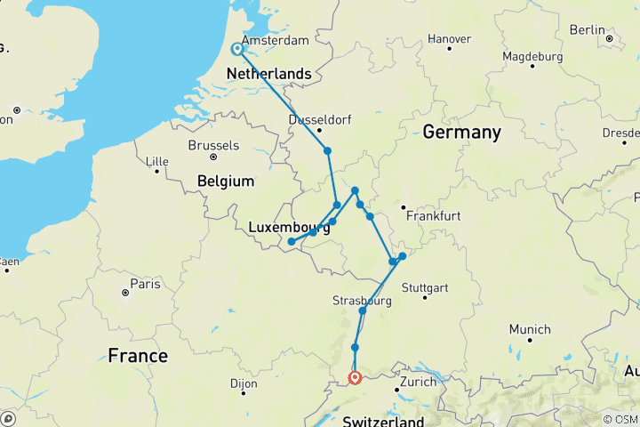 Carte du circuit Le Rhin et la Moselle (en direction du sud) 2025