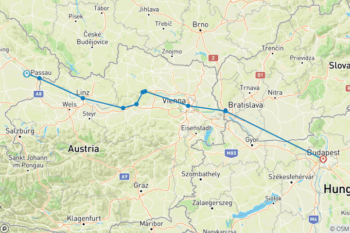 Map of Danube Dreams (Eastbound) 2025