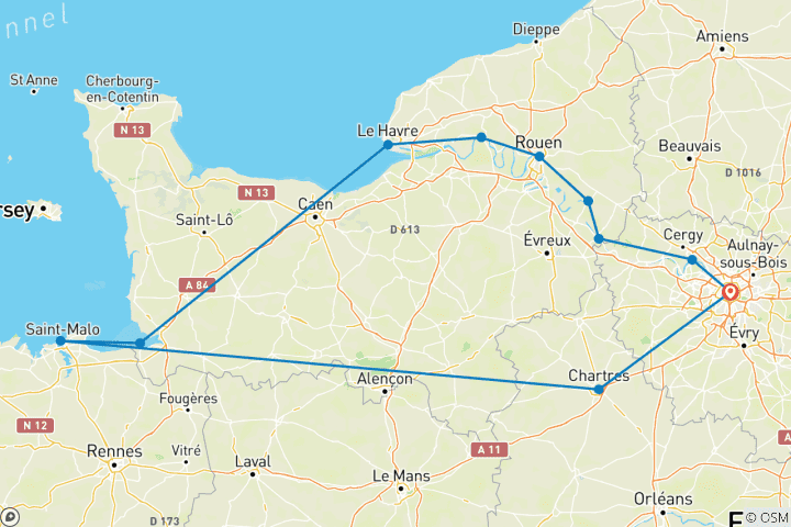 Kaart van Actieve ontdekkingsreis op de Seine – met 2 nachten in Saint-Malo & excursie naar Mont St. Michel – zuidwaarts – 2025