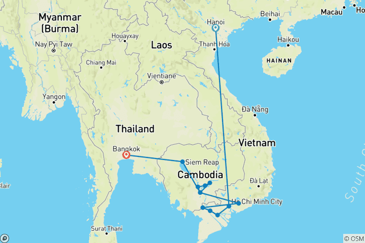 Karte von Faszinierendes Vietnam, Kambodscha und der Mekong mit Hanoi, Ha Long Bay & Bangkok (Nordkurs) 2025