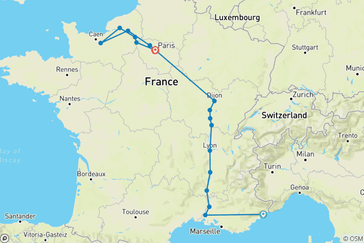 Map of Grand France with 2 Nights in French Riviera (Northbound) 2025