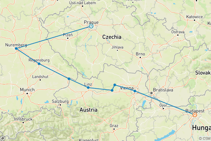 Map of The Legendary Danube with 2 Nights in Prague 2025