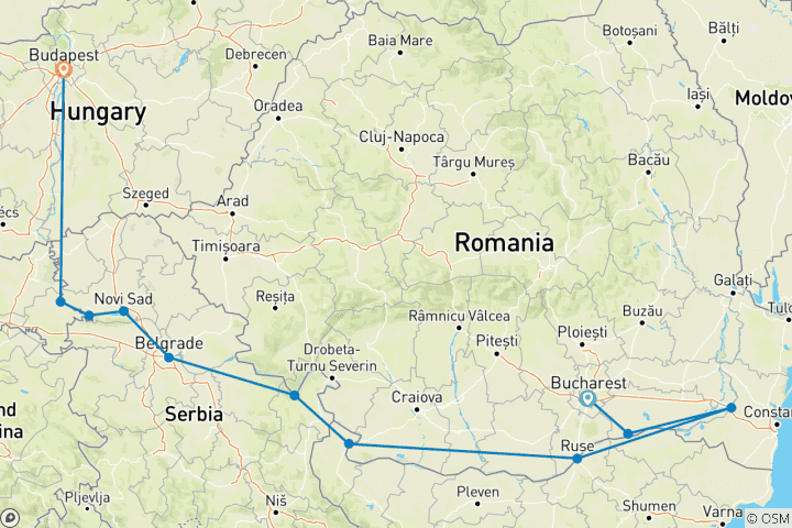 Carte du circuit Le Danube, de la Roumanie à Budapest, avec 1 nuit à Bucarest et 1 nuit à Budapest 2025