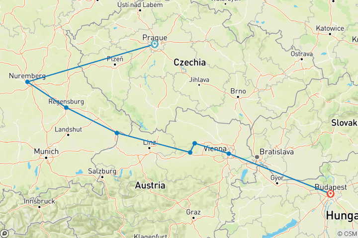 Karte von Festliche Jahreszeit auf der legendären Donau mit 2 Nächten in Prag