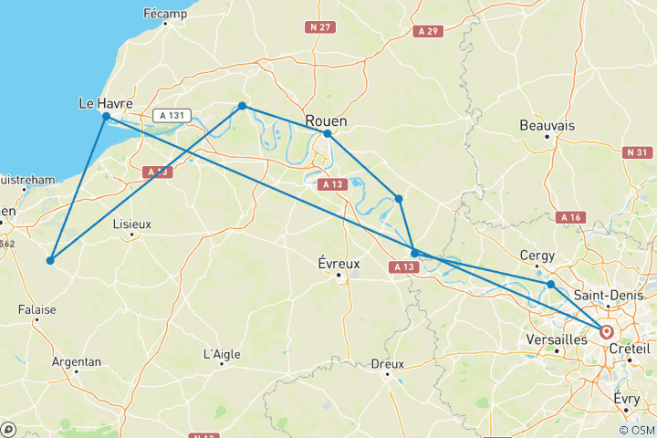 Carte du circuit Actif & découverte sur la Seine (en direction du nord) 2025