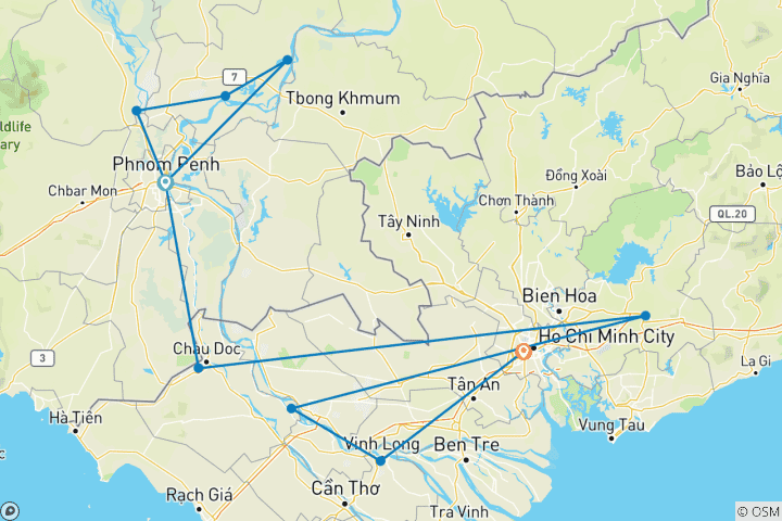 Carte du circuit Découverte du Mékong (en direction du sud) 2025