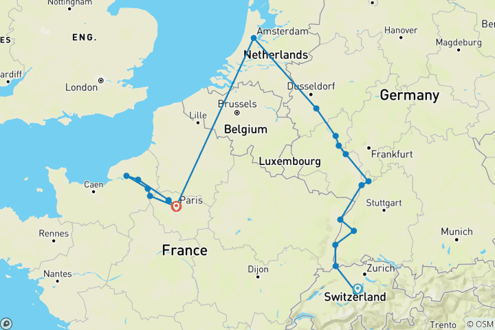 Kaart van Tijdloze rivieren van Europa: De Rijn & Seine met 2 overnachtingen in Luzern voor wijnliefhebbers 2025 (inclusief De berg Pilatus)