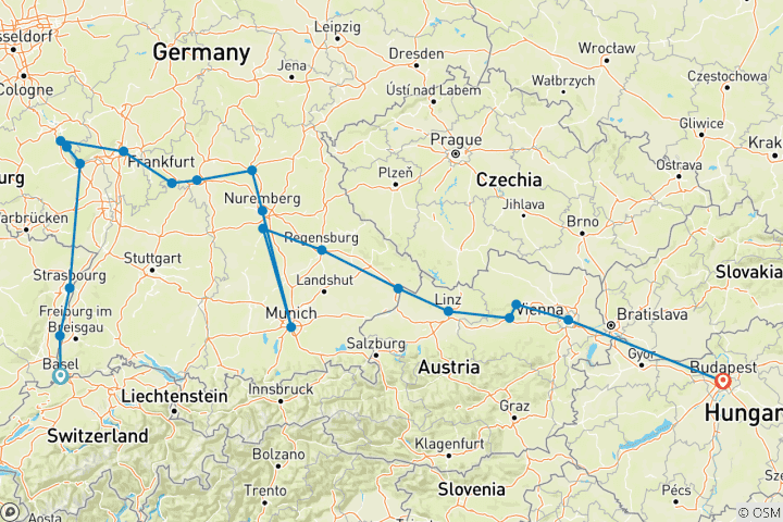 Karte von Verwunschenes Europa für Bierliebhaber (Richtung Osten)