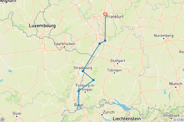 Map of Christmastime in Alsace & Germany (Northbound) 2025