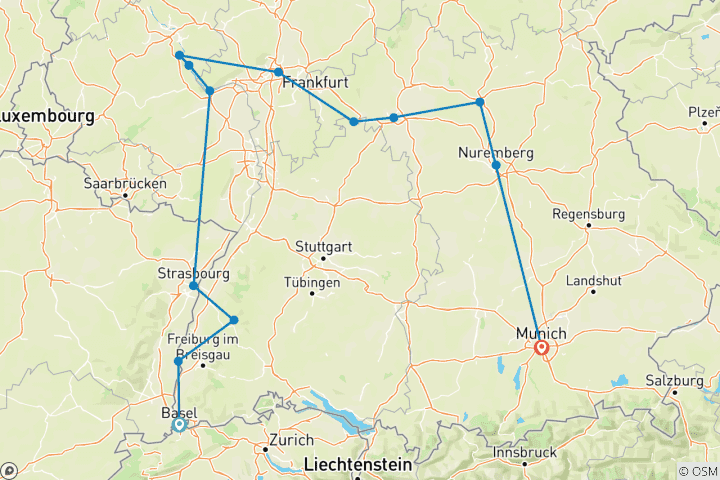 Map of German Grandeur with 2 Nights in Munich for Beer Enthusiasts (Eastbound) 2025