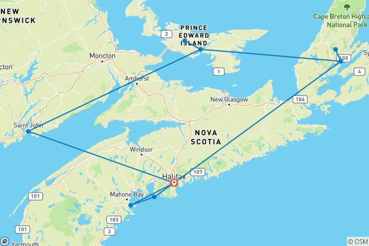 Map of Canadian Maritimes Adventure